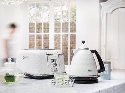 White DeLonghi Brillante Kettle-4Sl Toaster+Duo-Plate Microwave Kitchen Set NEW